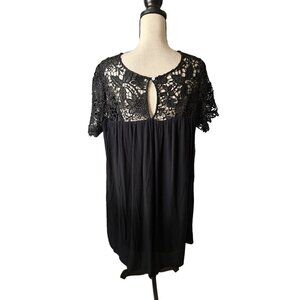 Lane Bryant Dress Black Crochet Lace Short Sleeve Shift Dress Pockets Size 14